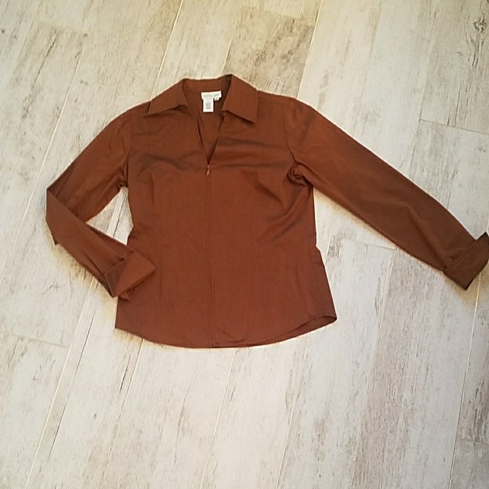 Bronze zip-front blouse